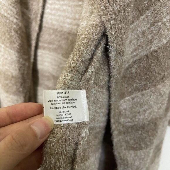 Barefoot dreams tan beige cozy chic light island stripe cardigan size Small/med - Picture 2 of 6